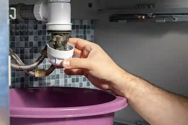 Plumber cleaning a clogged sink trap