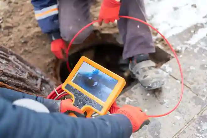CCTV drain inspection camera checking underground pipe