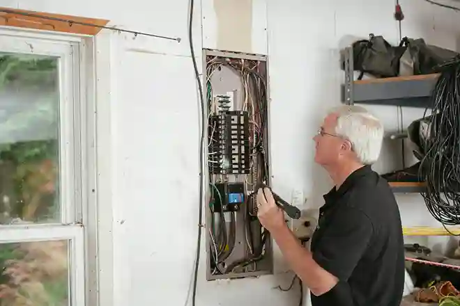 Electrician inspecting an electrical panel