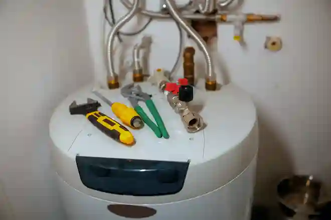 Boiler installation tools on hot water cylinder